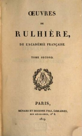 Oeuvres de Rulhière, de l'Académie Française, 2