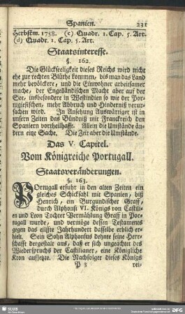 Das V. Capitel. Vom Königreiche Portugall : Staatsveränderungen