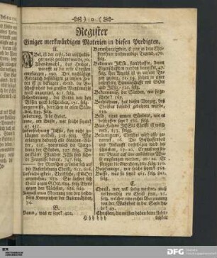 Register Einiger merkwürdigen Materien in diesen Predigten.