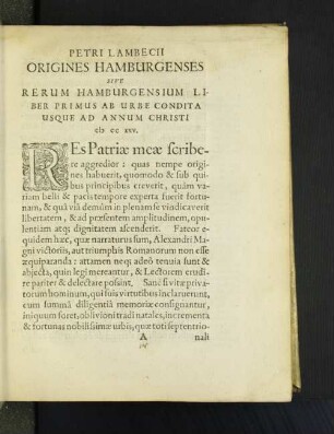 Origines Hamburgenses Sive Rerum Hamburgensium Liber Primus Ad ...