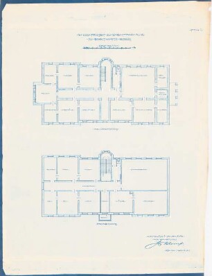 Pfarrhaus, Kattowitz-Bogudschütz: Grundriss Keller und erdgeschoss 1:100