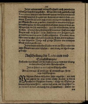 Außtheilung der Lectionen und Sprachübungen ...