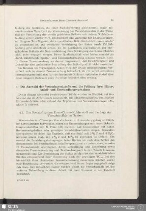 4. Die Auswahl der Versuchswerkstoffe und die Prüfung ihres Härte-, Anlaß- und Umwandlungsverhaltens