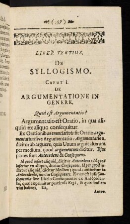 157-171, Caput I: De Syllogismo, Caput II: De Materia et Forma