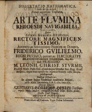 Dissertatio Mathematica, Skiagraphian Futuri cujusdam Tractatus, De Arte Flvmina Reddendi Navigabilia, Continens