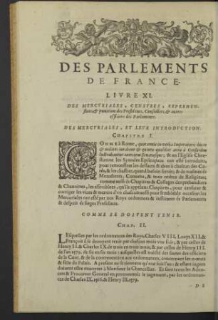 Des Parlements de France. Livre XI.