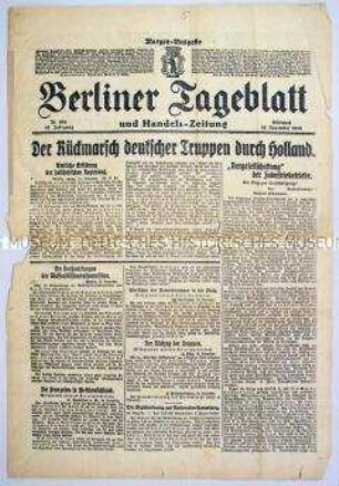 "Berliner Tageblatt" zum Rückmarsch der deutschen Truppen