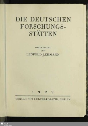 Die deutschen Forschungsstätten