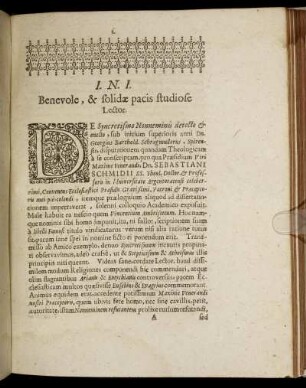 Benevole, & solidæ pacis studiose Lector.