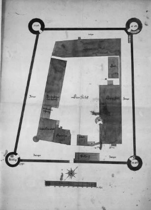 Schloß Neuhof bei Fulda, Grundriß der ursprünglichen Anlage im 15.-16. Jahrhundert