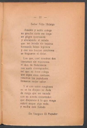 [Carta al] Señor Félix Hidalgo