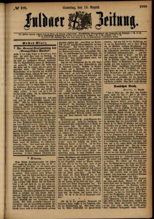 Erste Ausgabe vom Samstag, den 18. August 1888.
