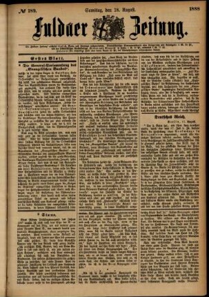 Erste Ausgabe vom Samstag, den 18. August 1888.
