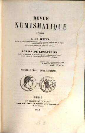 Revue numismatique : RN. 7. 1862