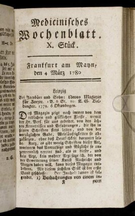 X. Stück. Frankfurt am Mayn, den 4 März 1780. - XIII. Stück. Frankfurt am Mayn, den 25 März 1780.