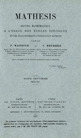 TOME SEPTIÈME MARS 1887