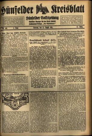 Zweite Ausgabe vom Samstag, den 22. August 1931.