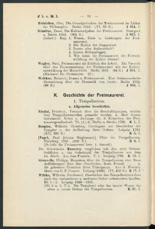 K. Geschichte der Freimaurerei.