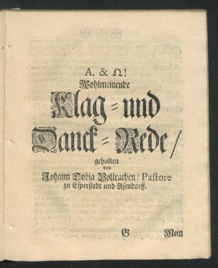 Wohlmeinende Klag- und Danck-Rede