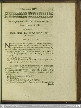 Exercitatio XXXIII. Respondente Johanne Jacobo Vischer, Würtemb.