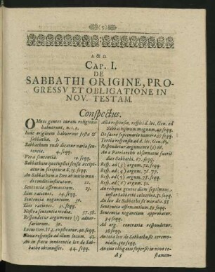 Cap. I. De Sabbathi Origine, Progressu Et Obligatione In Nov. Testam.