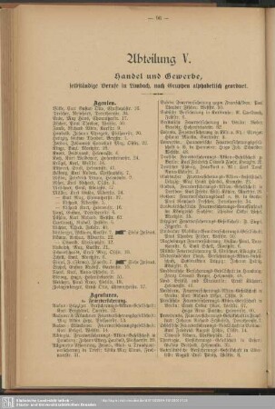Abteilung V. Berufsklassen und Gewerbebetriebe : Abteilung V. Handel und Gewerbe