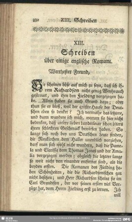 XIII. Schreiben über einige englische Romane