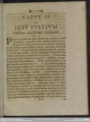 Caput II. De Ictu Fustium ratione causarum civilium