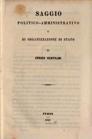 Saggio politico-amministrativo e di organizzazione di stato