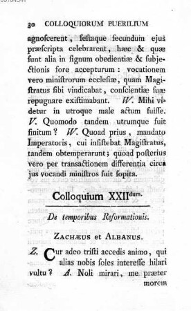 Colloquium XXII dum. De temporibus Reformationis