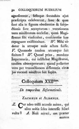 Colloquium XXII dum. De temporibus Reformationis