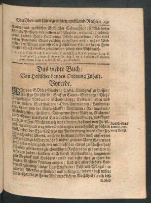 Das viedte Buch, Von Heßischer Landes-Ordnung Inhalt.