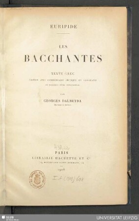 Euripide Les Bacchantes : texte grec