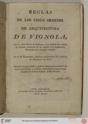 Reglas de los cinco ordenes de arquitectura de Vignola