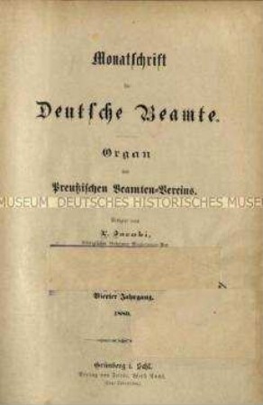 Monatsschrift für Deutsche Beamte, 4. Jg. 1880. Enthält: Beilage zu der Monatsschrift für Deutsche Beamte