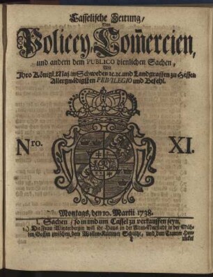 Nro. XI, Montags, den 10. Martii 1738