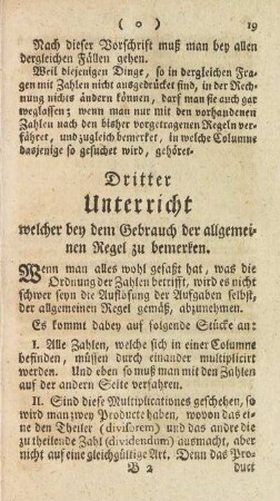 Dritter Unterricht welcher bey dem Gebrauch der allgemeinen Regel zu bemerken