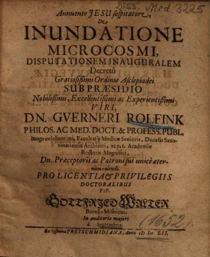 De Inundatione Microcosmi, Disputationem Inauguralem