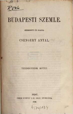 Budapesti szemle : a Magyar Tud. Akadémia megbízásából, 11. 1860