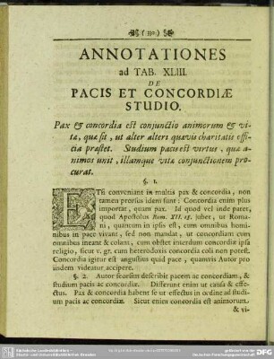 Annotationes ad Tab. XLIII. De Pacis Et Concordiae Studio