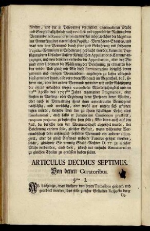 Articulus Decimus Septimus. Von denen Curatoribus.