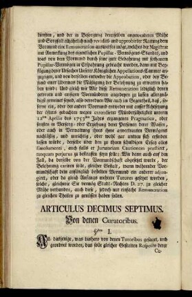 Articulus Decimus Septimus. Von denen Curatoribus.