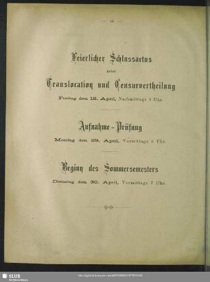 Feierlicher Schlussactus nebst Translocation und Censurvertheilung