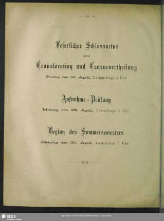 Feierlicher Schlussactus nebst Translocation und Censurvertheilung