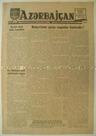 Wochenzeitung der antisowjetischen aserbaidjanischen Kollaborateure "Azerbajcan"