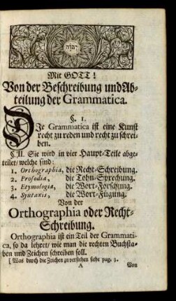 Von der Orthographia oder Recht-Schreibung
