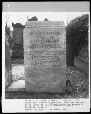 Grabstein von Samuel Guggenheim, Sohn des Jechiel (gestorben 1930.12.27)