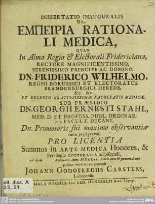 Dissertatio Inauguralis De Empeiria Rationali Medica
