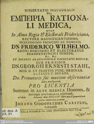 Dissertatio Inauguralis De Empeiria Rationali Medica