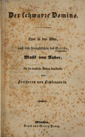 Der schwarze Domino : Oper in drei Akten